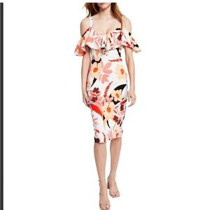 New Rachel Roy Crème Floral Off Shoulder Midi Dress Medium